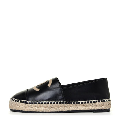 Chanel Lambskin CC Espadrilles 38 Black Beige 1 of 12