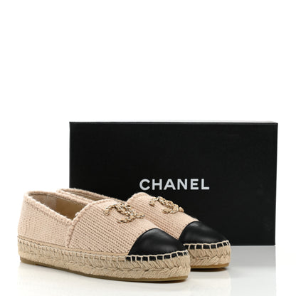 Chanel Knitted Wool Lambskin Chain CC Espadrilles 38 Beige Black 10 of 10