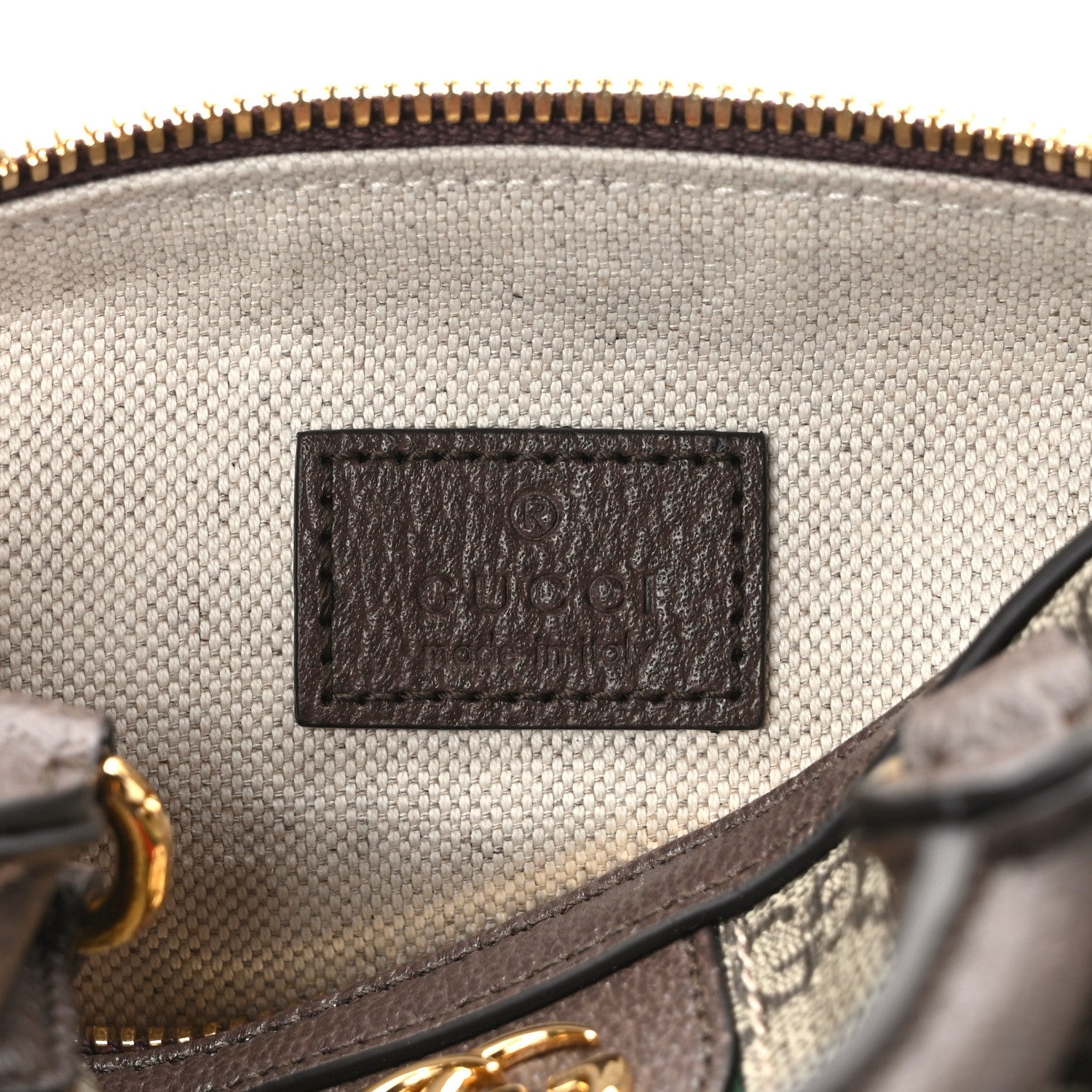 Gucci GG Supreme Monogram Textured Dollar Calfskin Web Super Mini Ophidia Top Handle Bowler Bag Beige Ebony New Acero 6 of 15