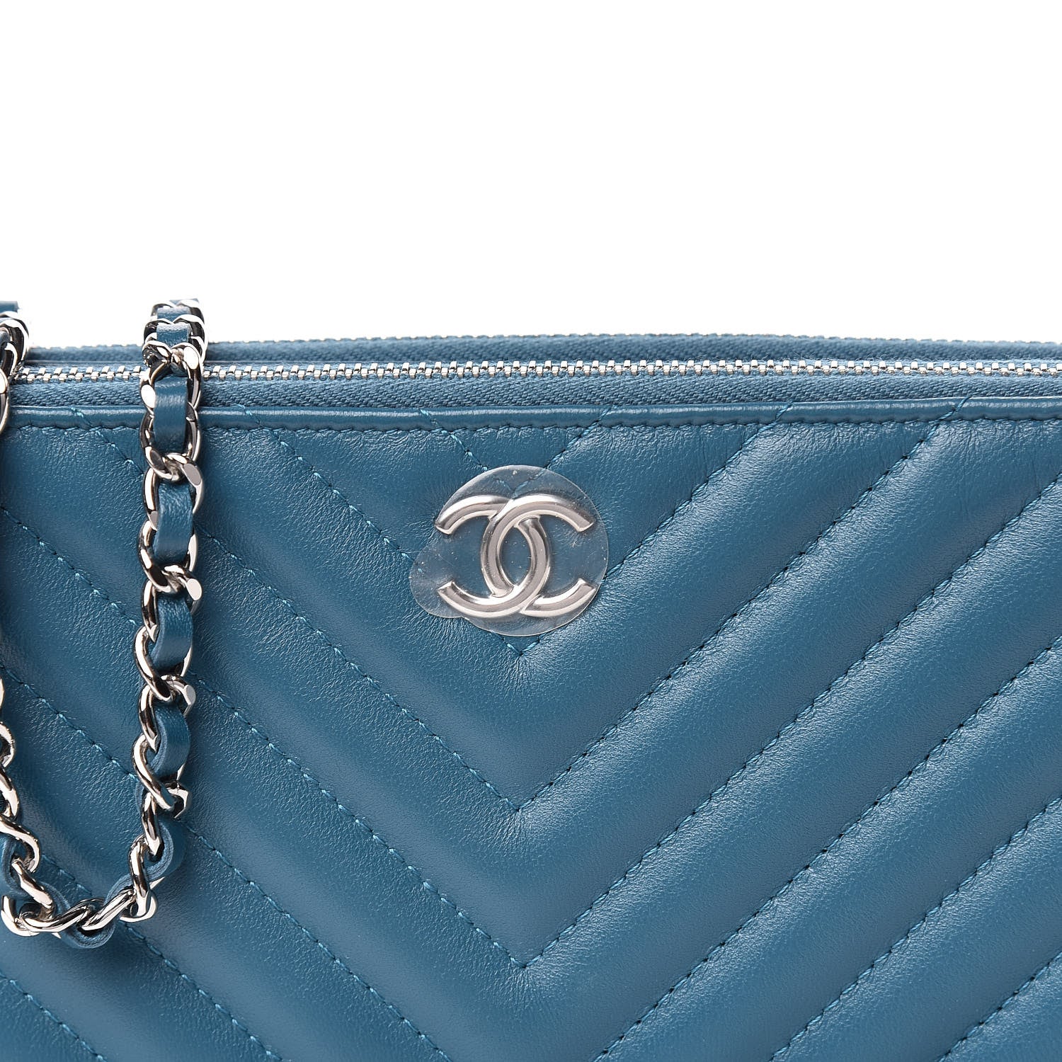 Chanel Lambskin Chevron Quilted Studded Small Clutch With Chain Blue 13 of 14