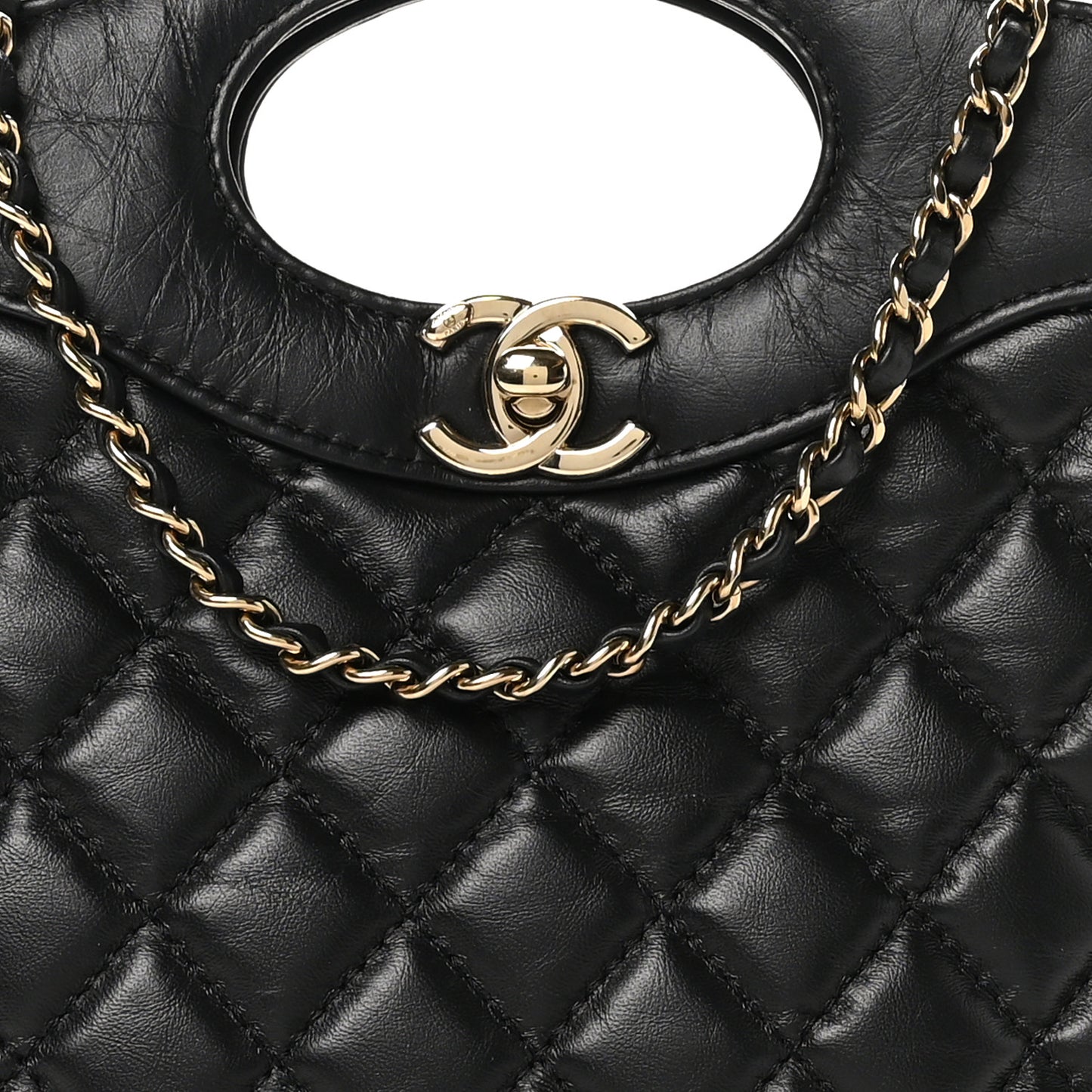 Aged Calfskin Quilted Mini 31 Shopping Bag Black
