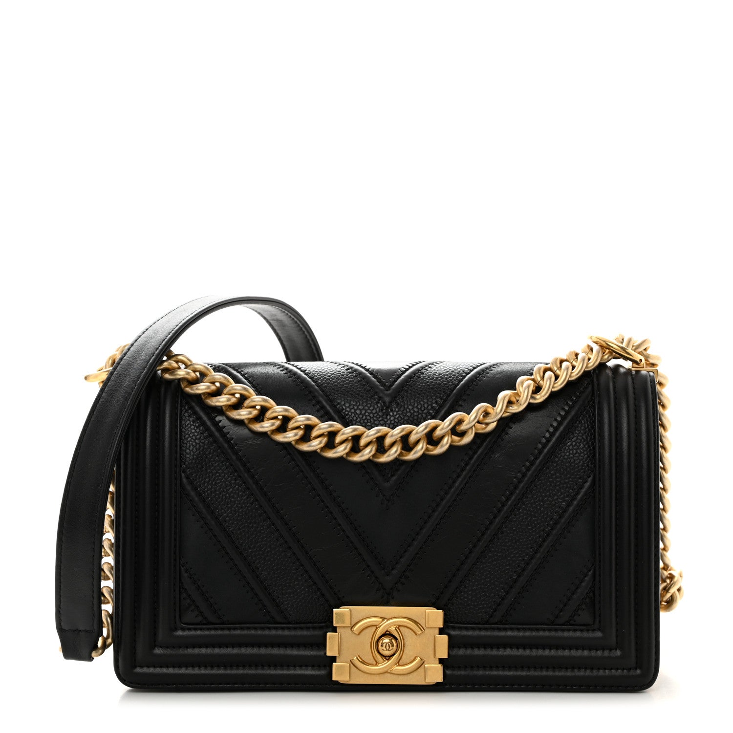 Chanel Caviar Suede Calfskin Chevron Medium Boy Flap Black 1 of 10