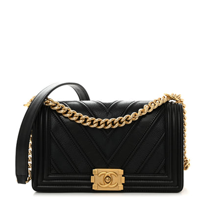 Chanel Caviar Suede Calfskin Chevron Medium Boy Flap Black 1 of 10