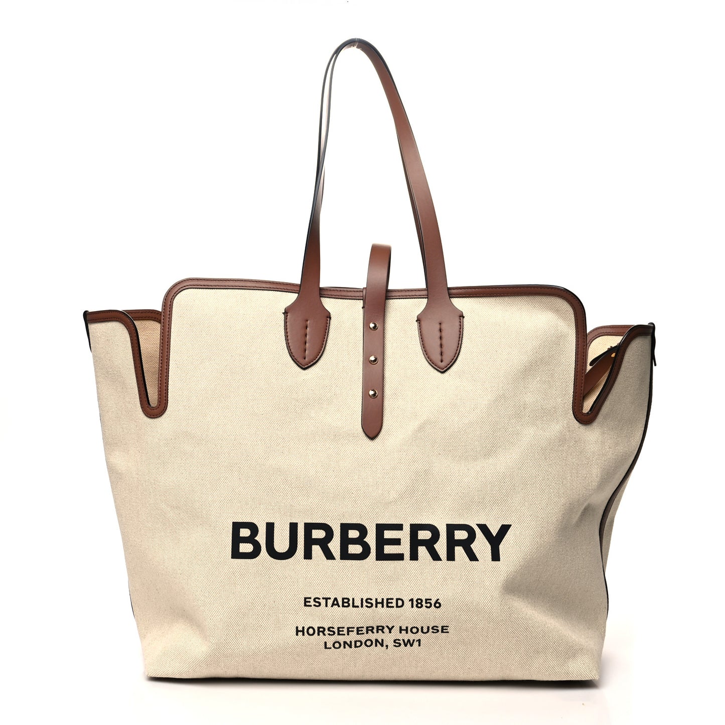 Cotton Canvas Calfskin Large Soft Belted Tote Bag Natural