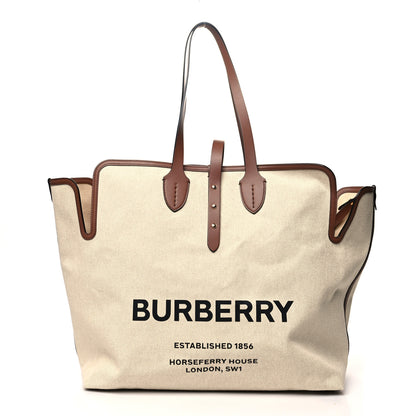 Burberry Cotton Canvas Calfskin Large Soft Belted Tote Bag Natural 3 of 12