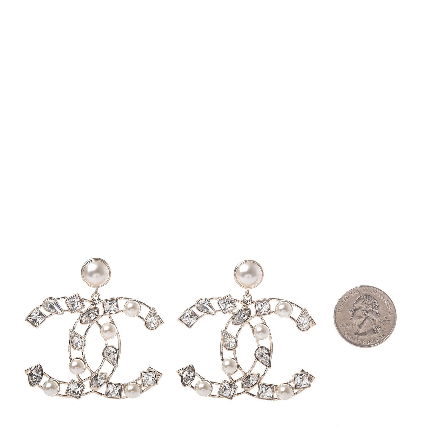 Metal Glass Pearl CC Crystal Snowfall CC Drop Earrings Light Gold