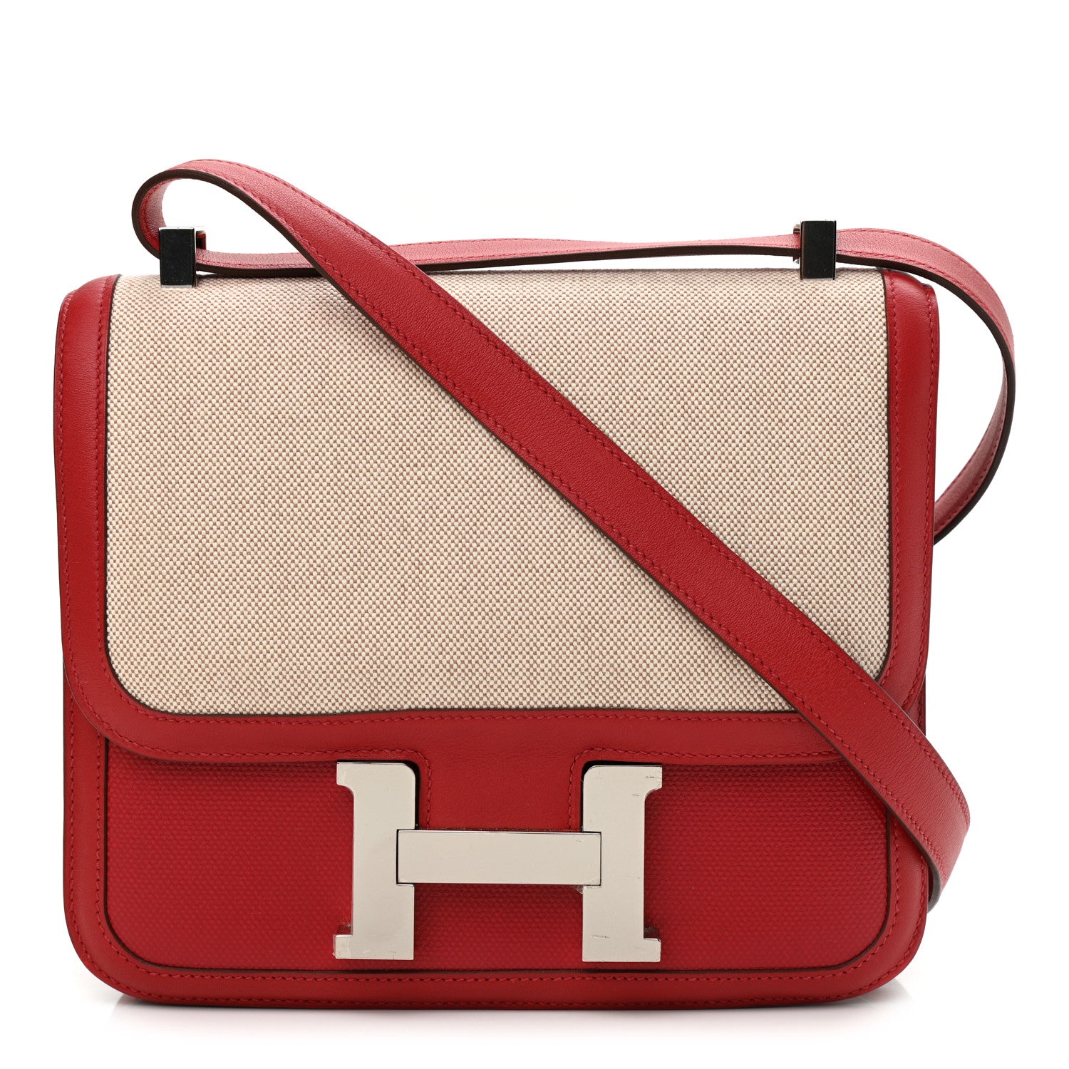 Hermes Swift Toile H Berline Constance 24 Rouge Piment Ecru 1 of 11
