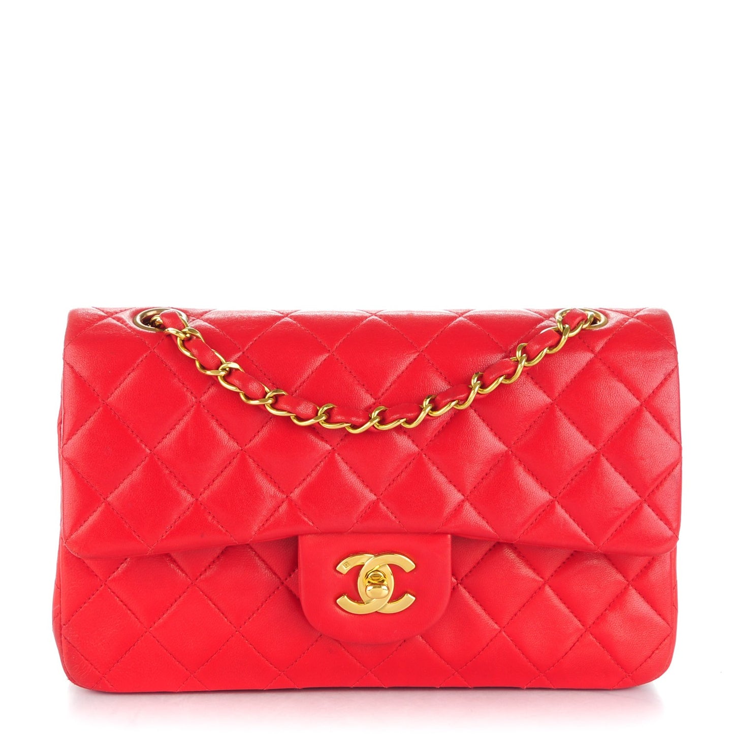 Lambskin Quilted Small Double Flap Red