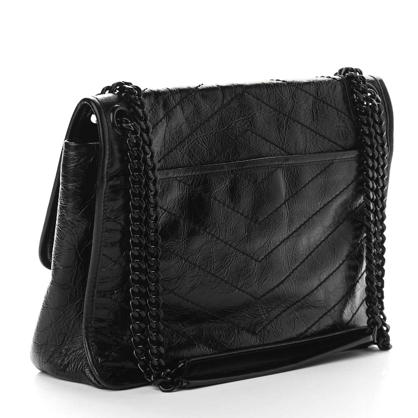 Crinkled Calfskin Matelasse Monogram Medium Niki Chain Satchel Black
