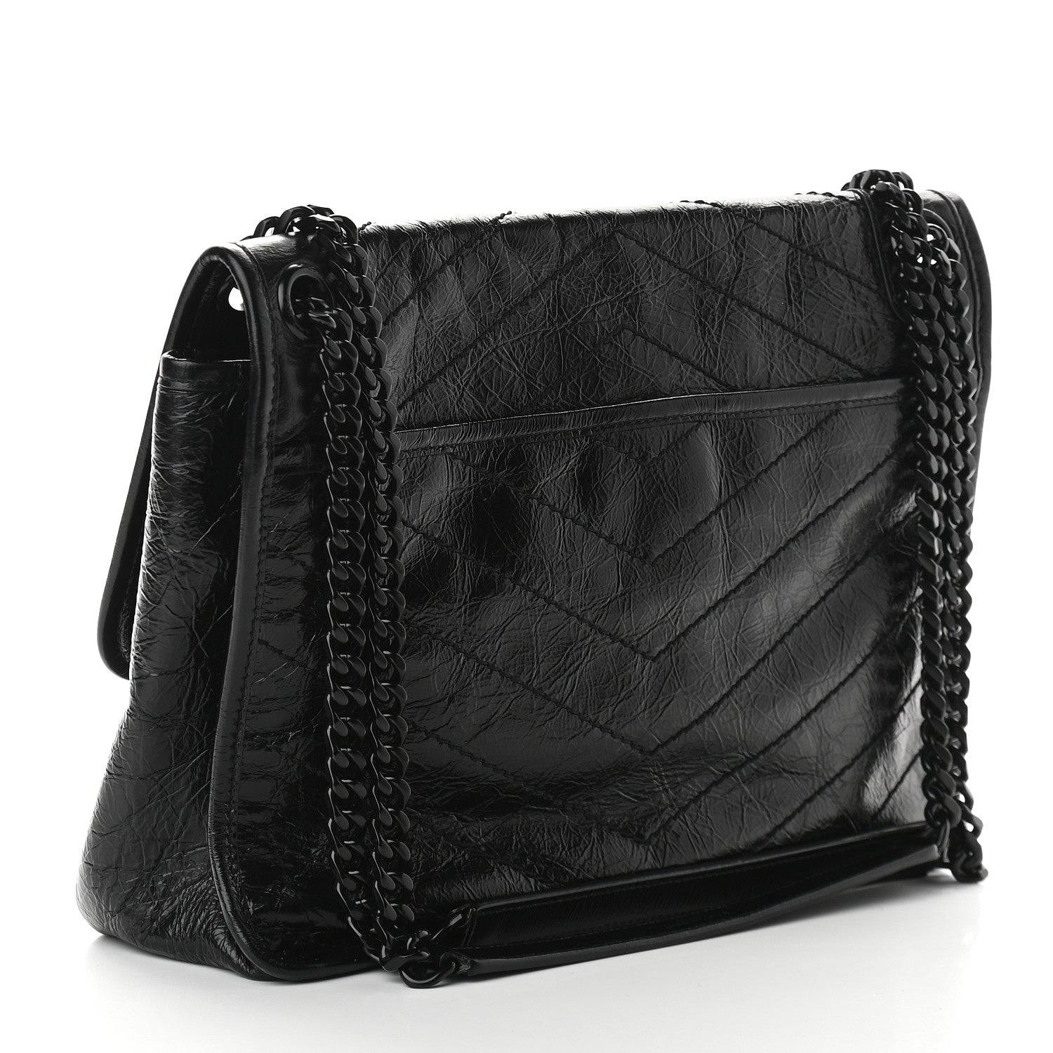 Saint Laurent Crinkled Calfskin Matelasse Monogram Medium Niki Chain Satchel Black 3 of 9
