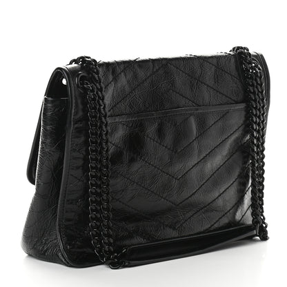 Saint Laurent Crinkled Calfskin Matelasse Monogram Medium Niki Chain Satchel Black 3 of 9