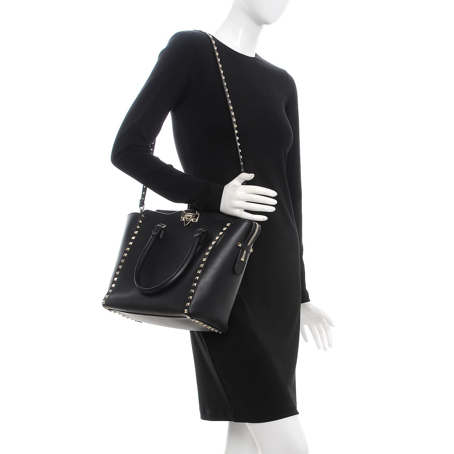 Vitello Rockstud Double Handle Tote Black