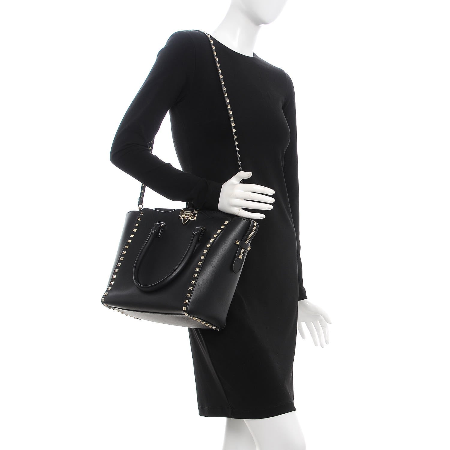 Valentino Garavani Vitello Rockstud Double Handle Tote Black 2 of 7