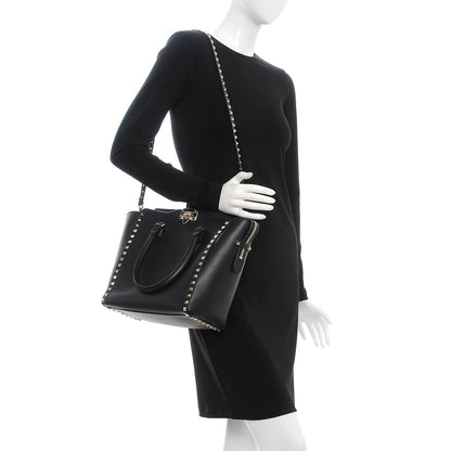 Valentino Garavani Vitello Rockstud Double Handle Tote Black 2 of 7