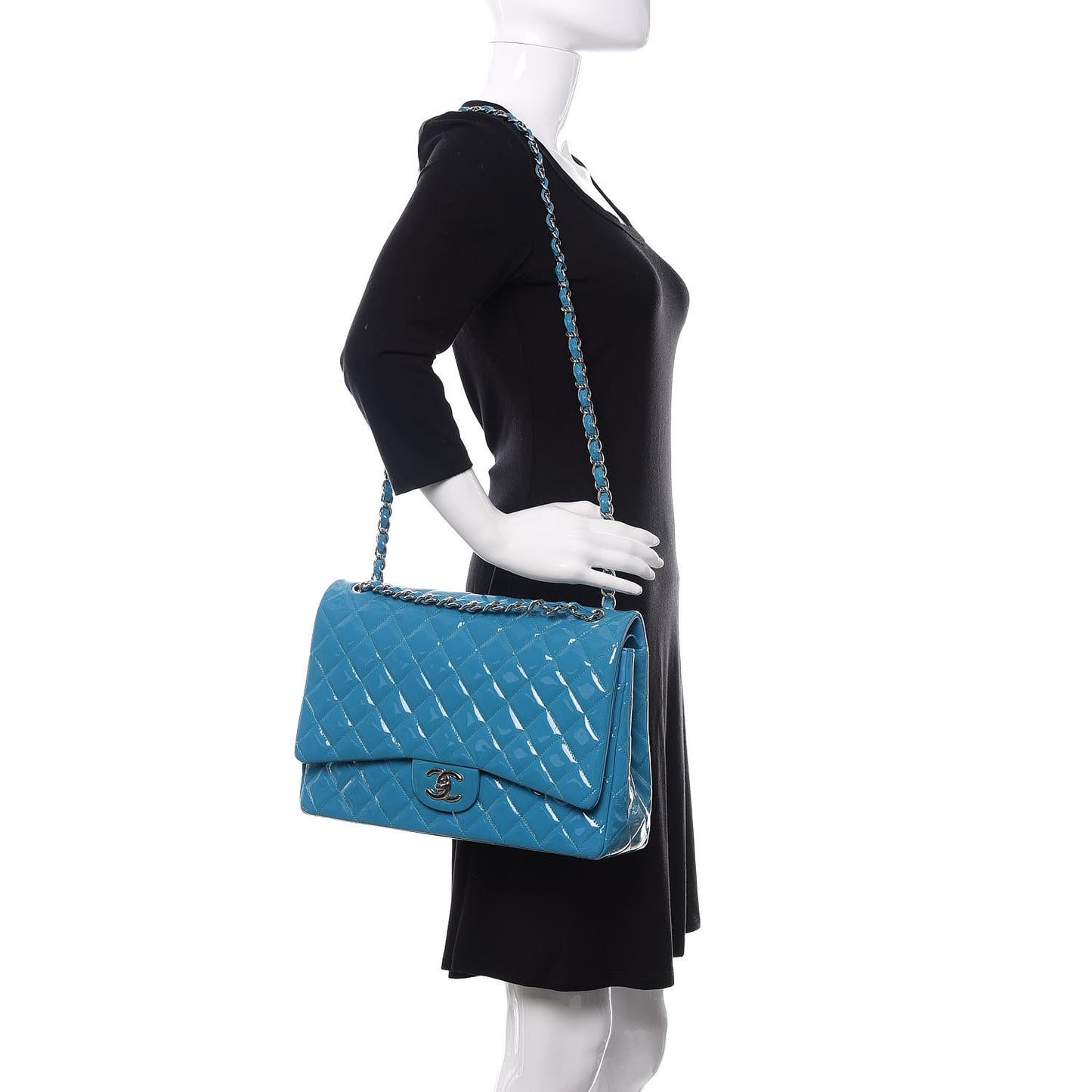Patent Quilted Maxi Double Flap Blue