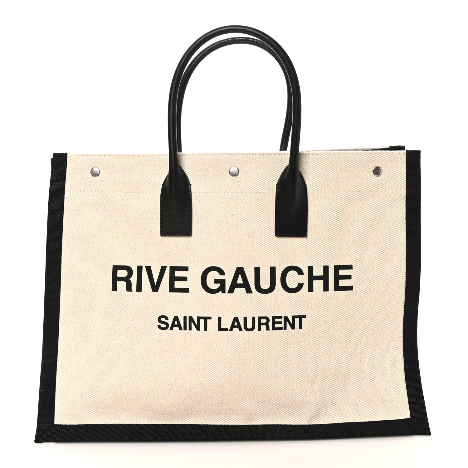 Saint Laurent Linen Calfskin Rive Gauche Tote White Black 1 of 9