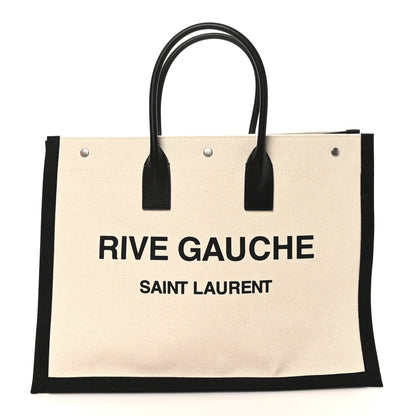 Saint Laurent Linen Calfskin Rive Gauche Tote White Black 1 of 9