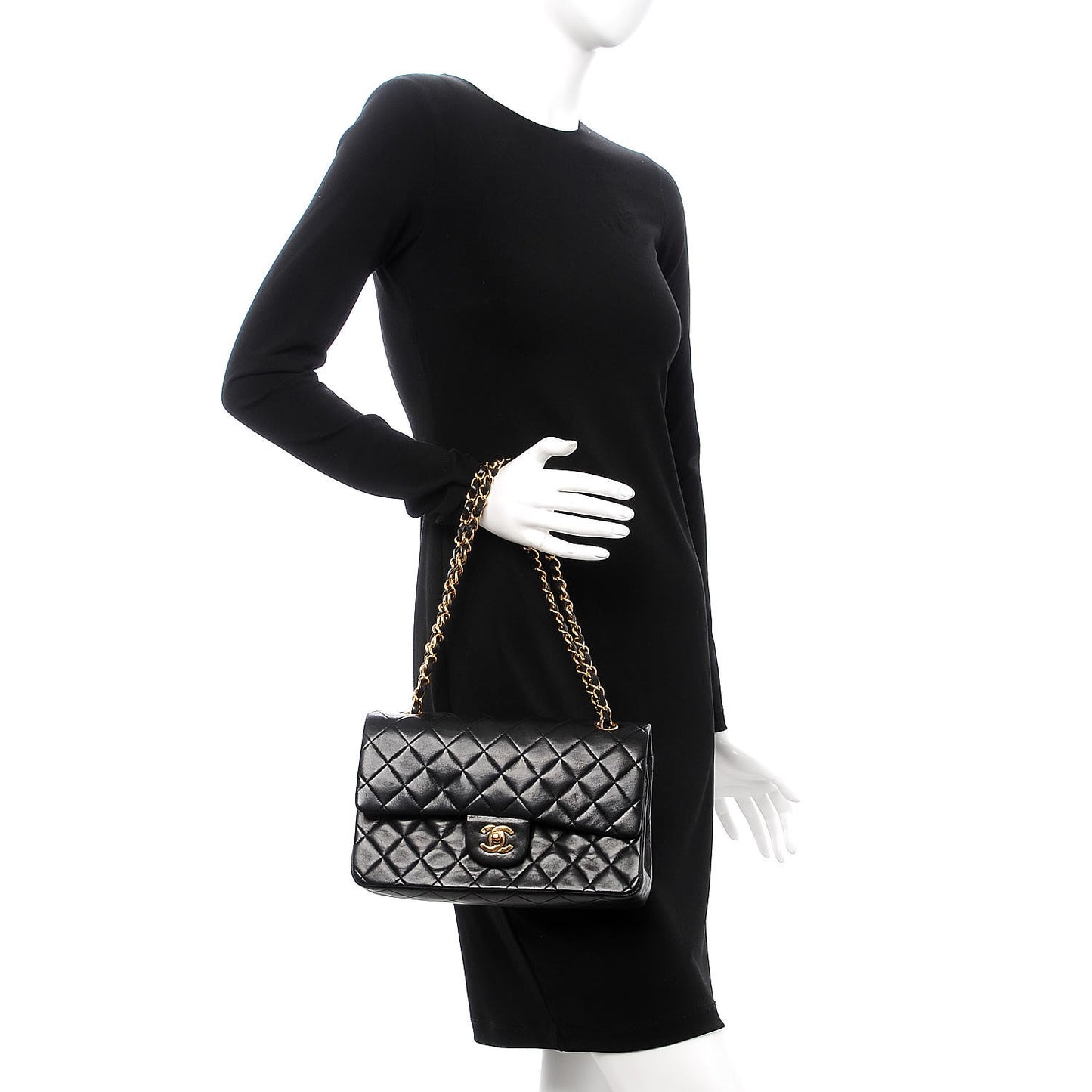 Lambskin Quilted Medium Double Flap Black