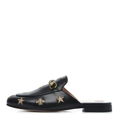 Gucci Goatskin Bee Star Embroidered Womens Princetown Slippers 38.5 Black 1 of 8