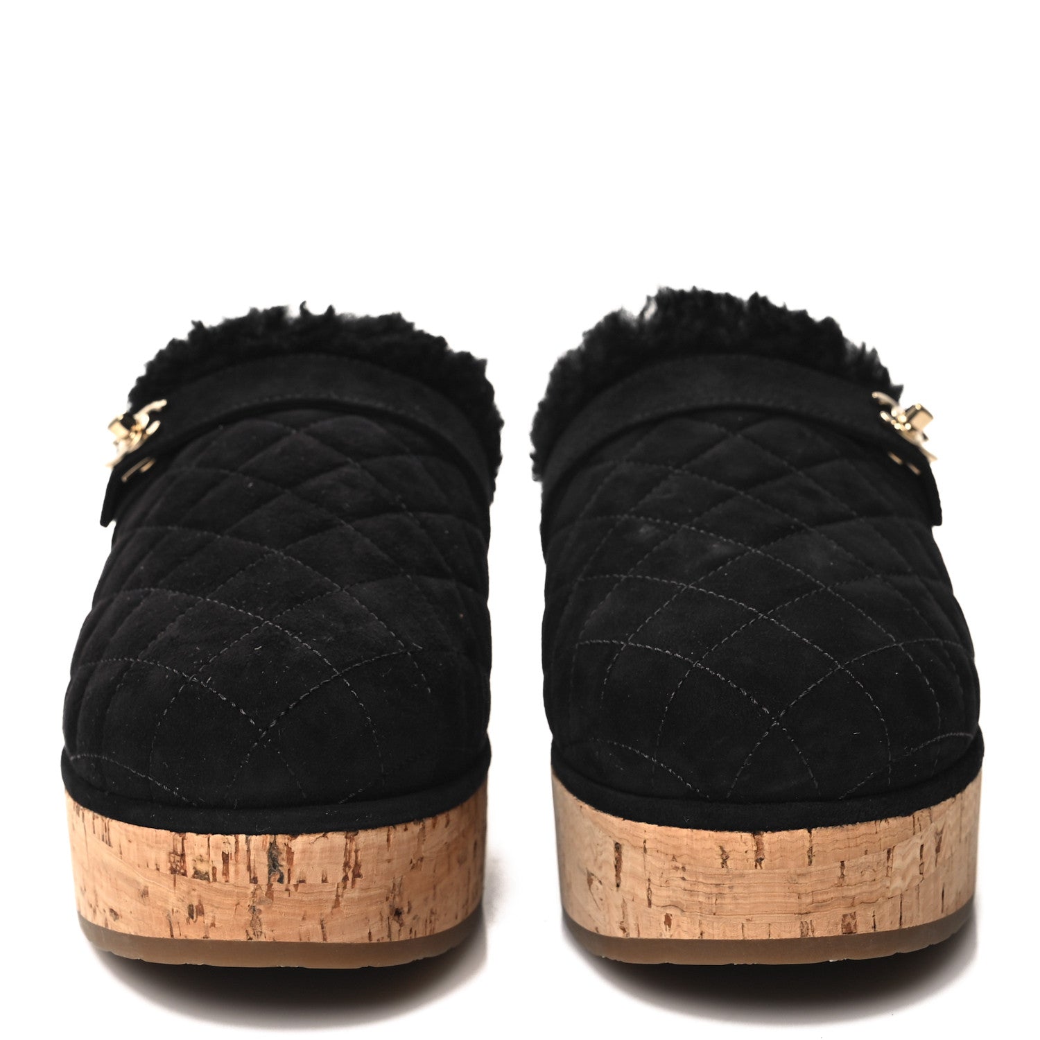 Chanel Suede Calfskin Shearling Turn Lock Clogs 39 Black 2 of 8