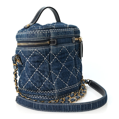 Chanel Denim Quilted Denim Trip Vanity Cosmetic Case Blue 3 of 10