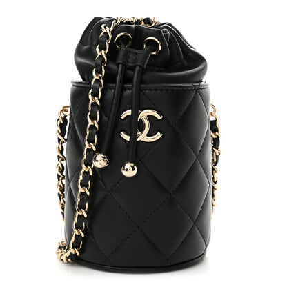 Chanel Lambskin Quilted Mini Bucket Bag With Chain Black 1 of 11