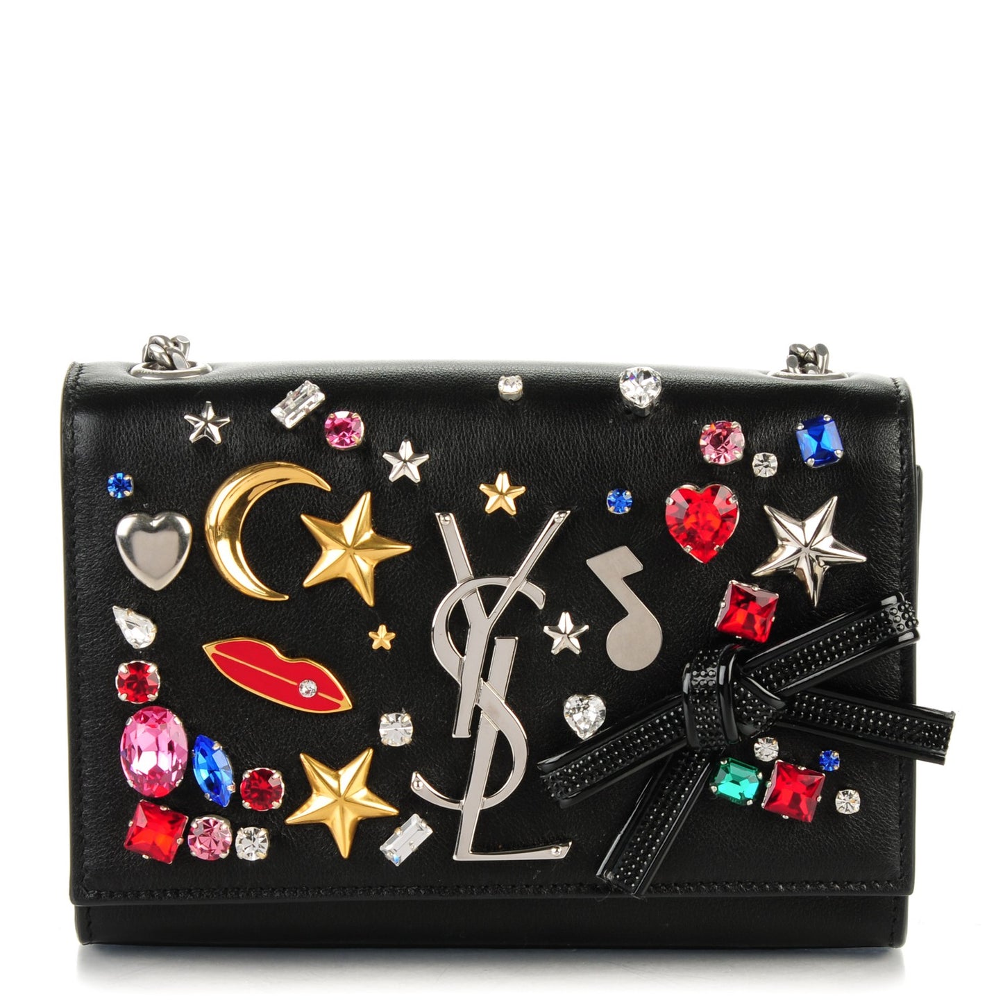 Calfskin Embellished Small Monogram Kate Satchel Black