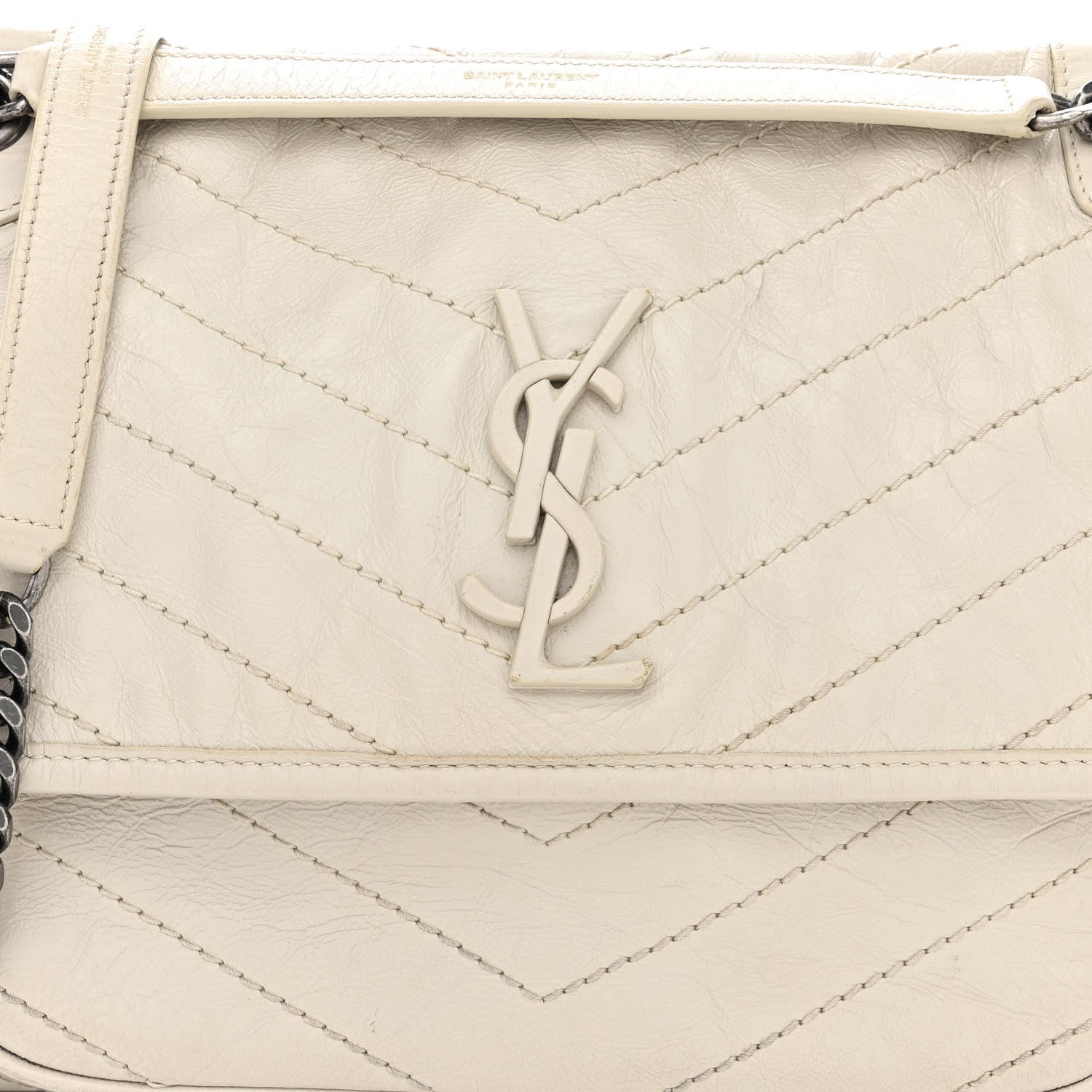 Saint Laurent Crinkled Calfskin Matelasse Monogram Medium Niki Chain Satchel Ivory 9 of 12