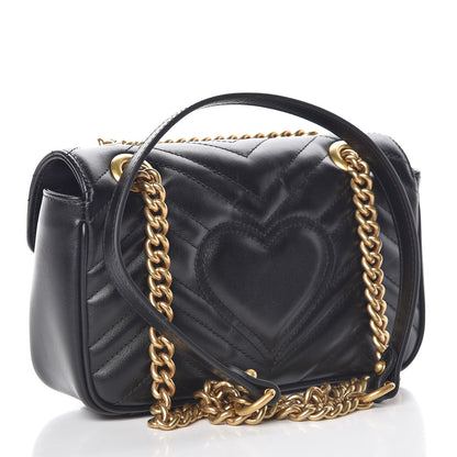 Gucci Calfskin Matelasse Mini GG Marmont Shoulder Bag Black 3 of 9