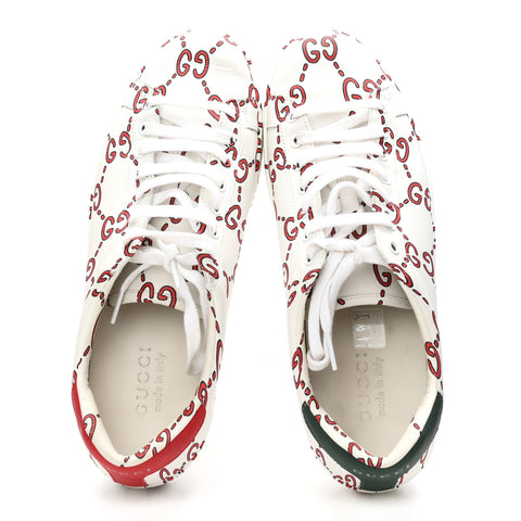 Calfskin GucciGhost Print Mens Ace Sneakers 8.5 White Hibiscus Red