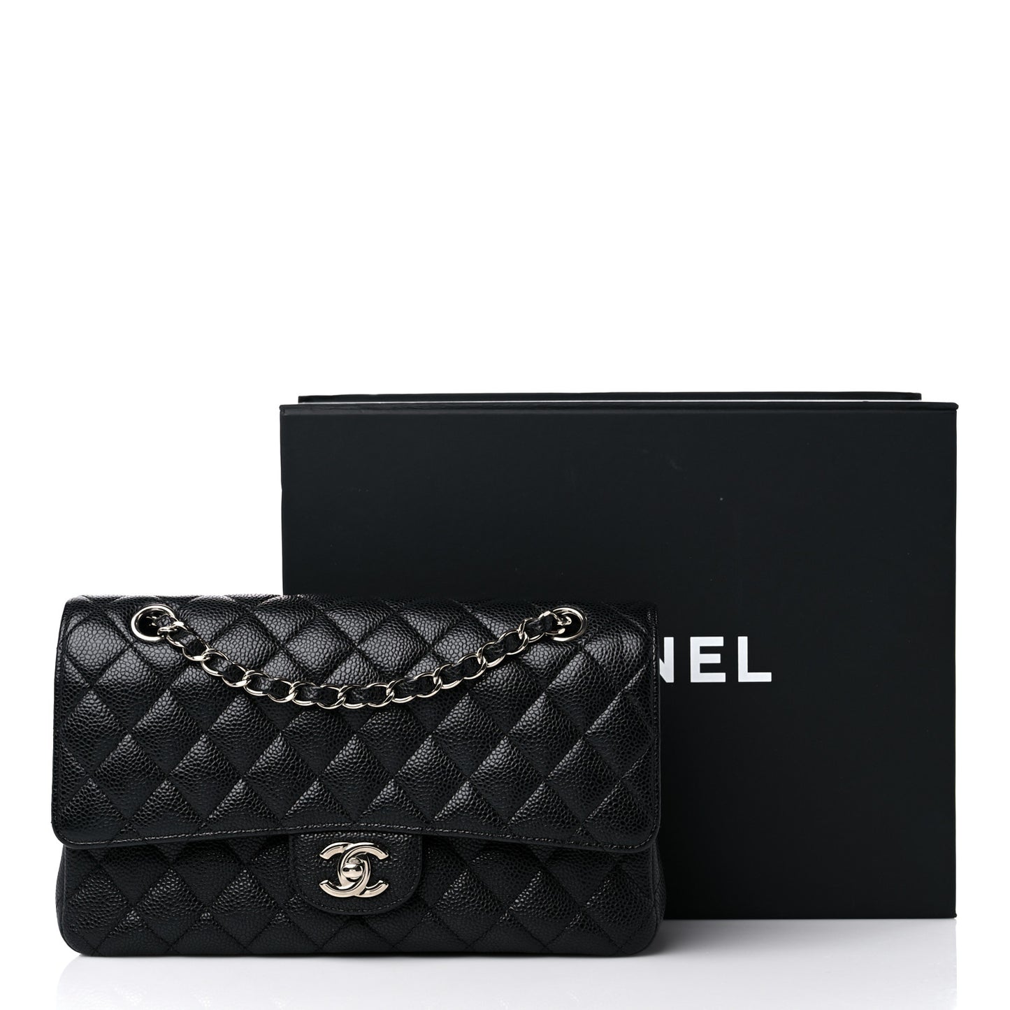 Caviar Quilted Medium Double Flap Black