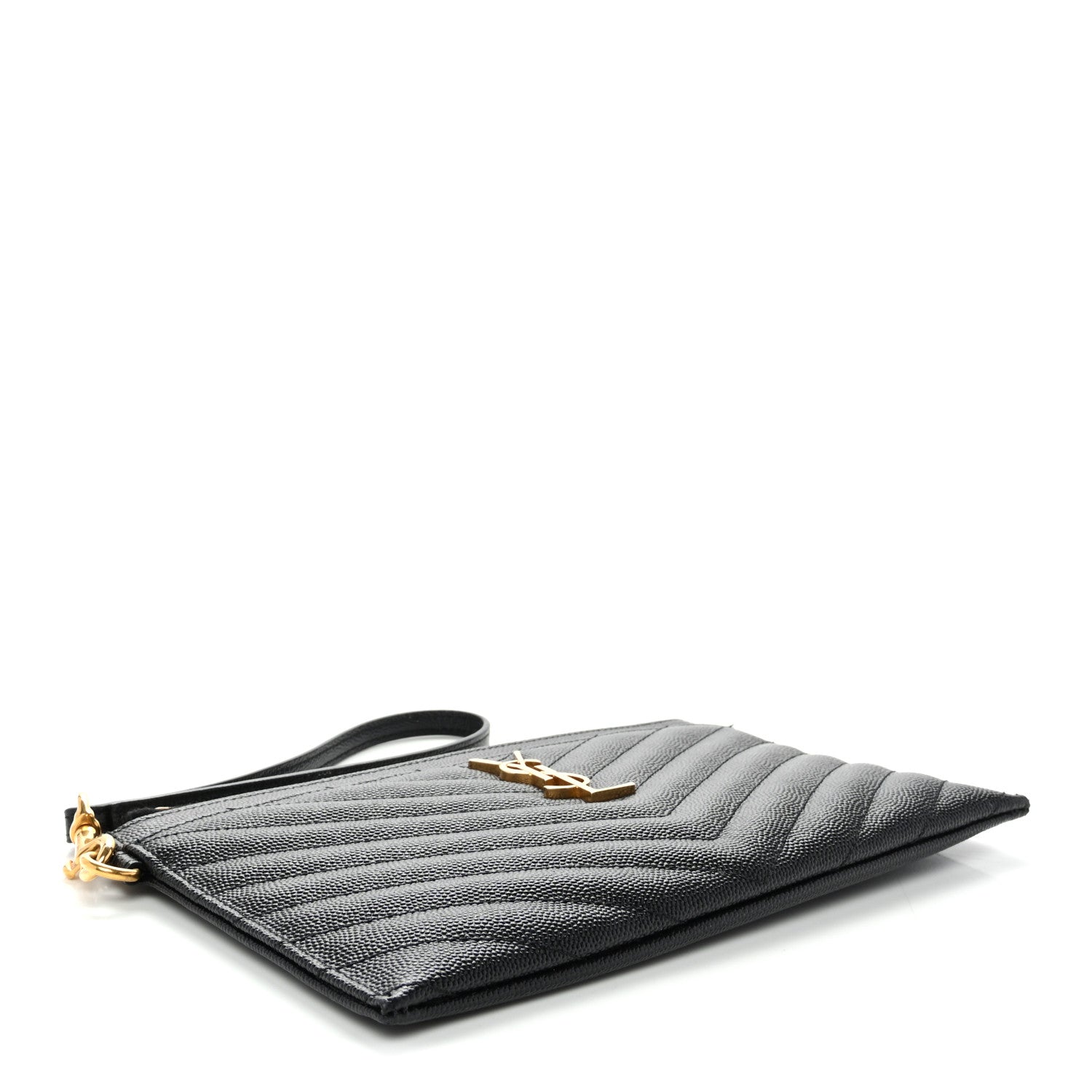 Saint Laurent Grain De Poudre Chevron Monogram Large Bill Pouch Black 4 of 11
