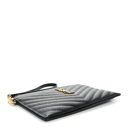 Saint Laurent Grain De Poudre Chevron Monogram Large Bill Pouch Black 4 of 11