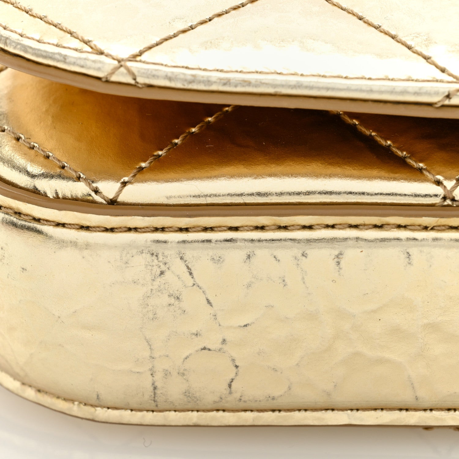 Chanel Hammered Metallic Calfskin Quilted Flap Gold 12 of 14