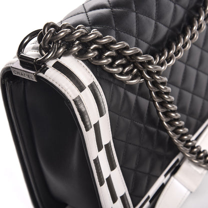 Chanel Calfskin Quilted Checkerboard Trim New Medium Boy Flap Black White 12 of 13