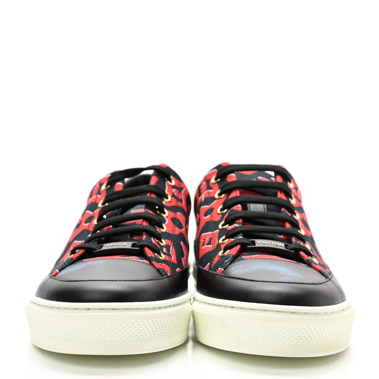 X UF Calfskin Tufted Monogram Stellar Sneakers 39.5 Black Red