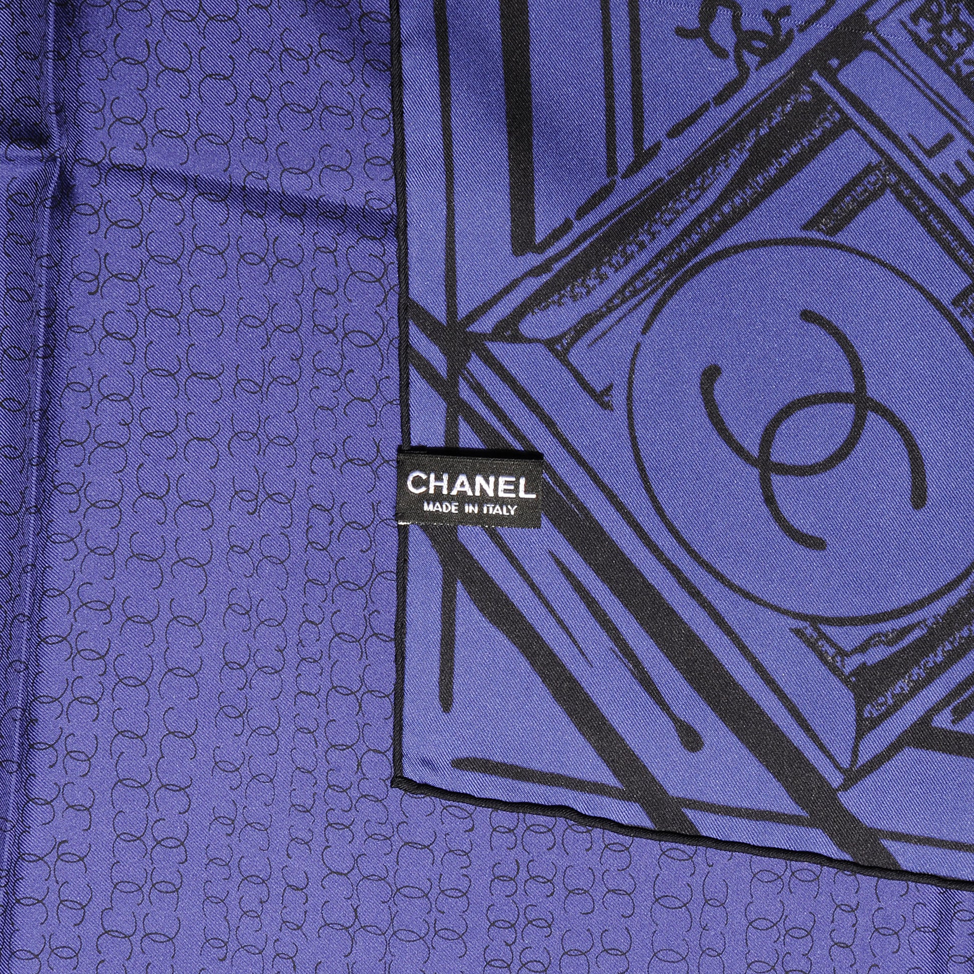 Chanel Silk Scarf CC Logo Purple Black 4 of 5