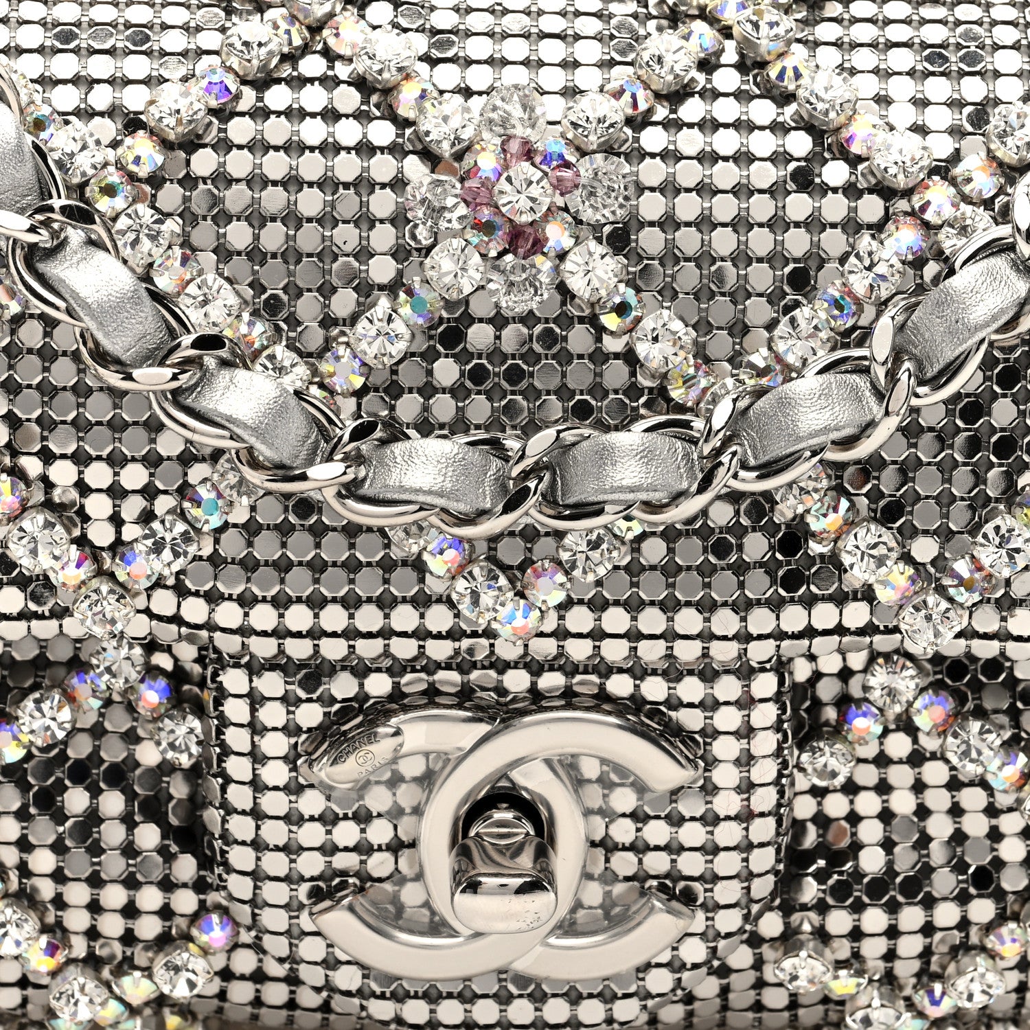 Chanel Chain Mail Crystal Quilted Mini Flap Argent 8 of 10