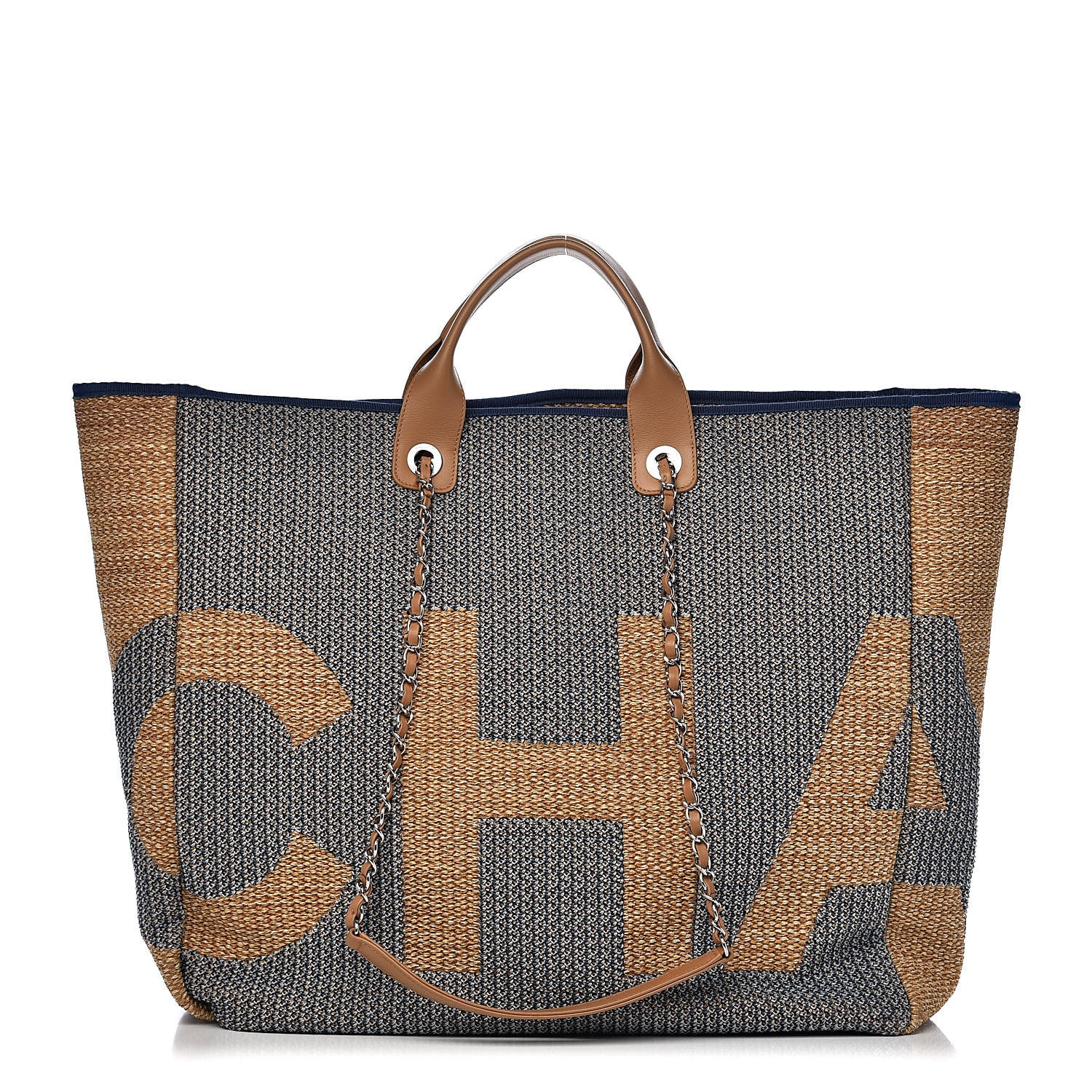 Chanel Mixed Fibers Large Maxi Shopping Bag Blue Beige 1 of 11