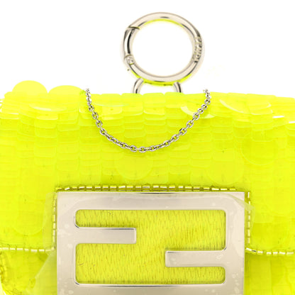 Fendi Transparent Paillettes Vitello King Nano Maxi Buckle Baguette Charm Yellow Fluo 8 of 11