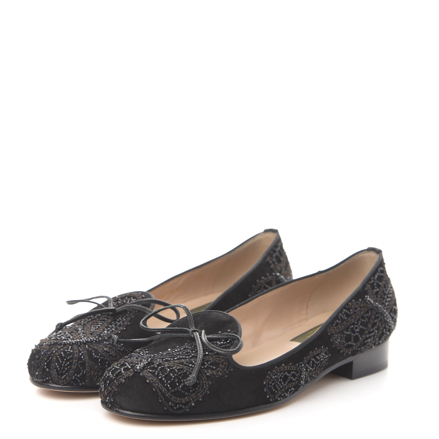 Valentino Garavani Suede Beaded Butterfly Flats 35 Black 3 of 9