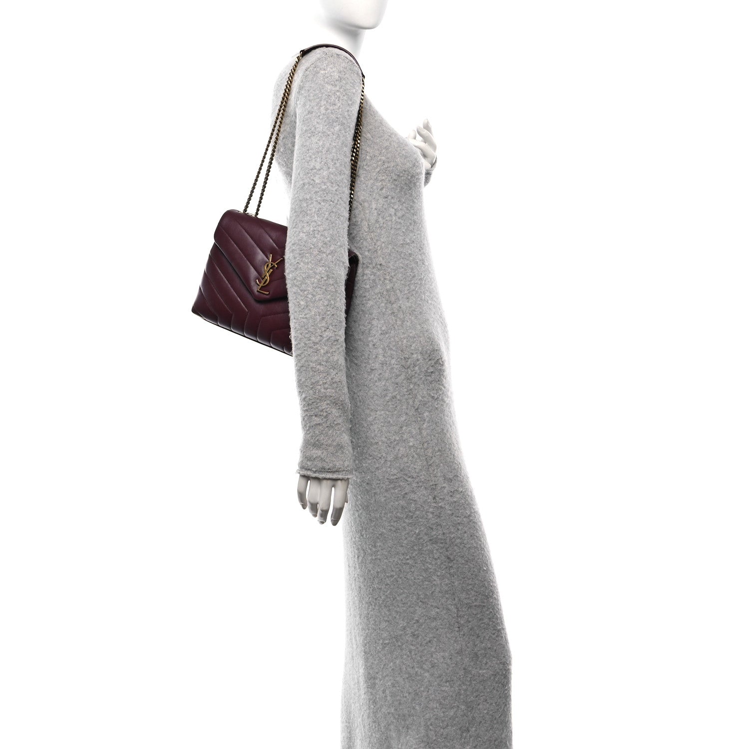 Saint Laurent Calfskin Y Quilted Monogram Small Loulou Chain Satchel Dark Legion Red 2 of 11