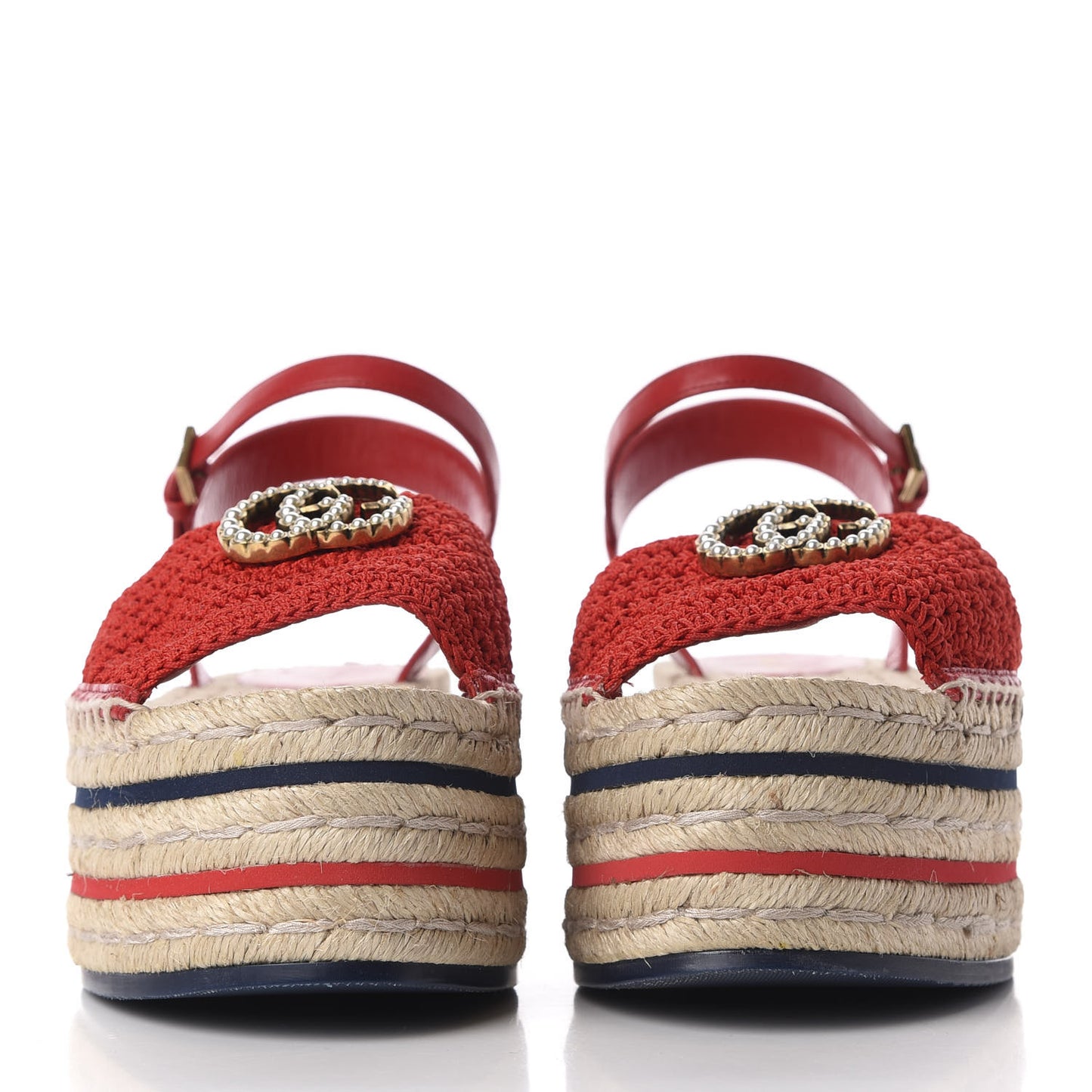 Cotton Malaga Kid Crochet Pearly GG Lilibeth Espadrille Platform Sandals 39 Hibiscus Red