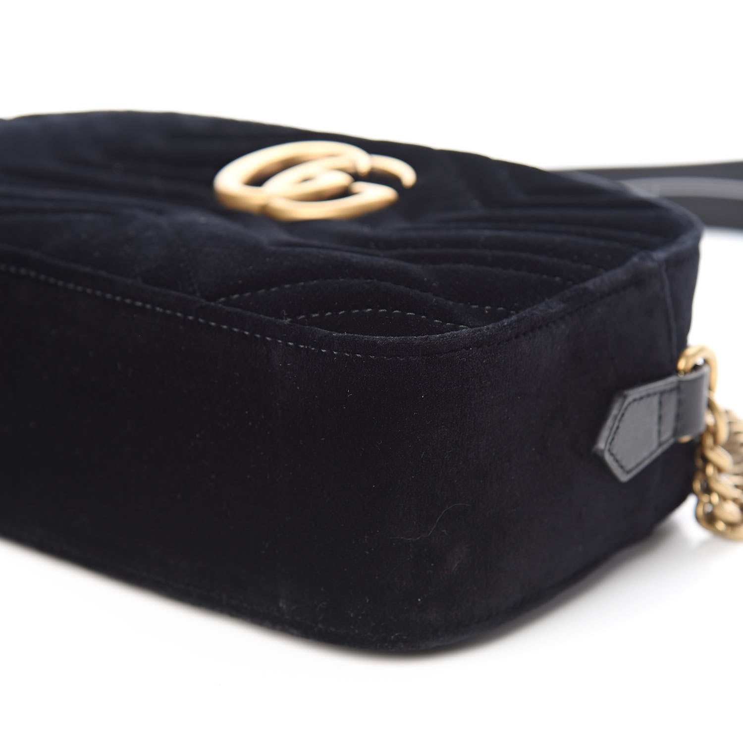Gucci Velvet Matelasse Small GG Marmont Chain Shoulder Bag Black 9 of 10