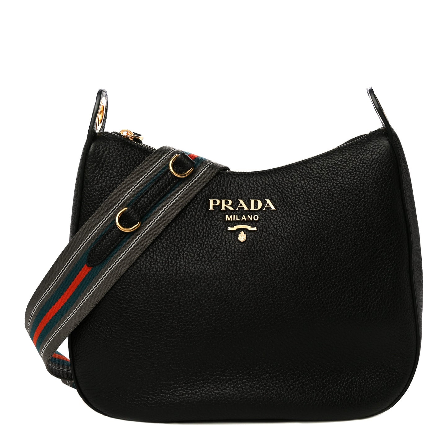 Vitello Phenix Zippered Messenger Hobo Black