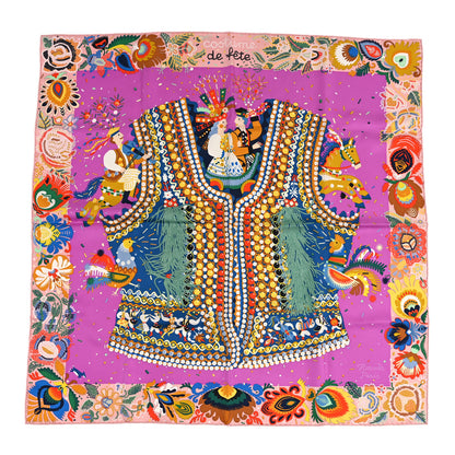 Hermes Silk Costume de Fete Scarf 90 Rose Poudre Cyclamen Jaune 1 of 4