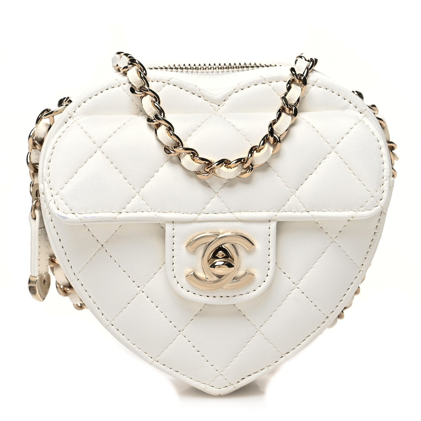 Lambskin Quilted CC In Love Heart Clutch With Chain White