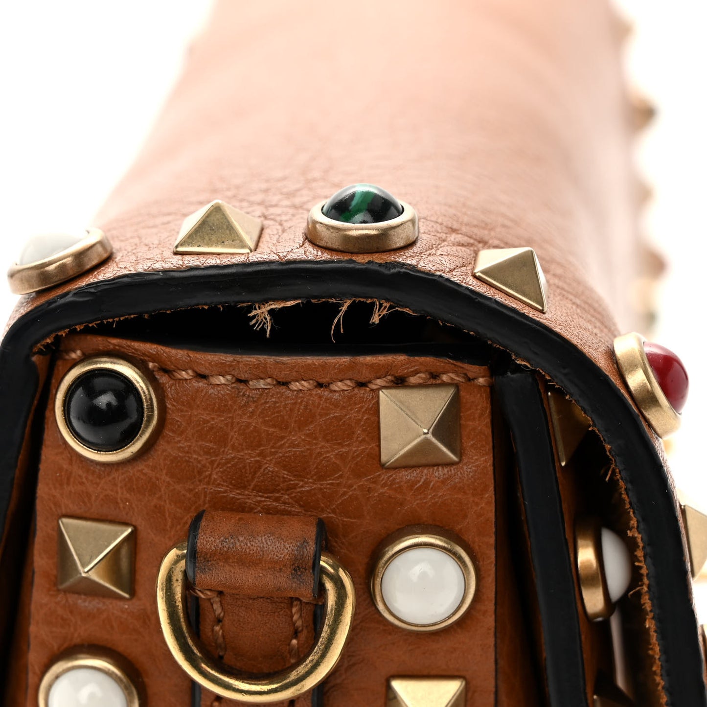 Calfskin Enchanted Wonderland Medium Guitar Strap Rockstud Rolling Flap Saddle Bag Light Cuir