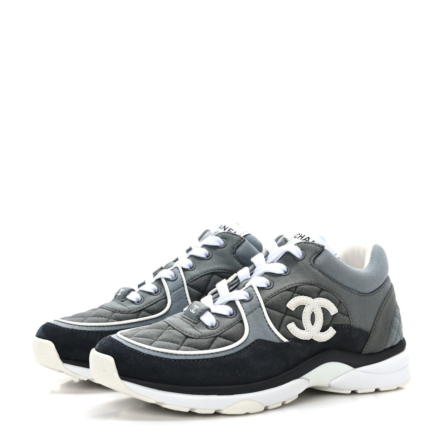 Fabric Suede Calfskin Quilted CC Sneakers 37 Dark Grey