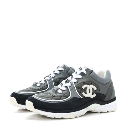 Chanel Fabric Suede Calfskin Quilted CC Sneakers 37 Dark Grey 3 of 7